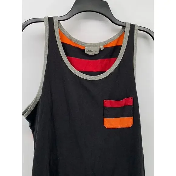 WESC Men's Black-Multi Striped Scoop-Neck Pocket Cotton Casual Tank SZ M - Picture 3 of 11